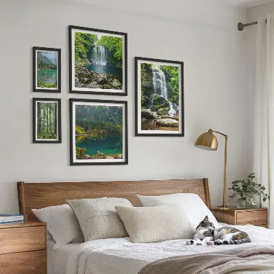 Set od 5 slika šumski krajolici sa slapovima u okviru
