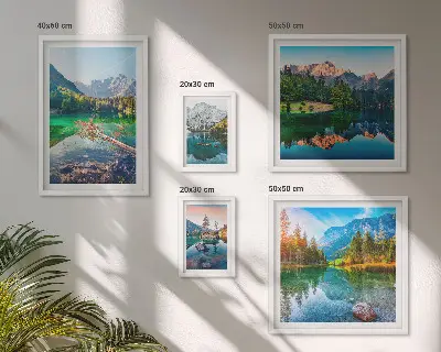 Set od 5 slika u okviru planinski krajolici s jezerima i šumama