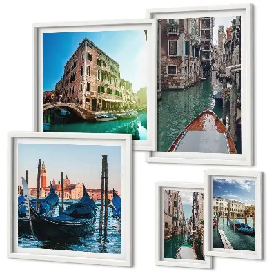 Set slika iznad kauča motiv venecijanskih gondola na kanalima
