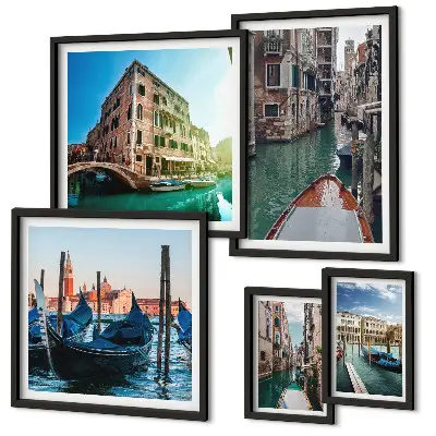 Set slika iznad kauča motiv venecijanskih gondola na kanalima
