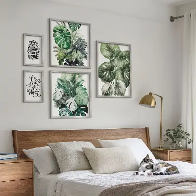 Set slika s biljnim motivima citati u boho stilu za iznad kauča