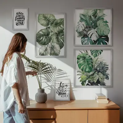 Set slika s biljnim motivima citati u boho stilu za iznad kauča