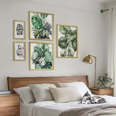 Set slika s biljnim motivima citati u boho stilu za iznad kauča