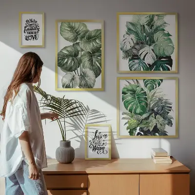 Set slika s biljnim motivima citati u boho stilu za iznad kauča