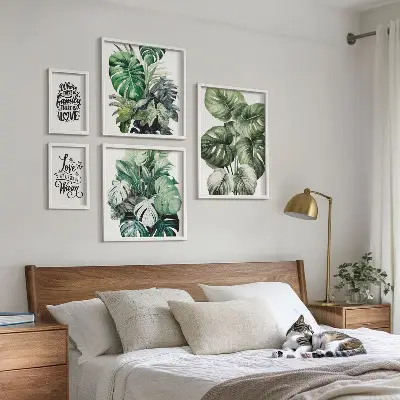 Set slika s biljnim motivima citati u boho stilu za iznad kauča