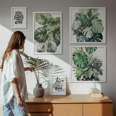 Set slika s biljnim motivima citati u boho stilu za iznad kauča