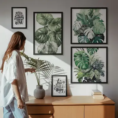 Set slika s biljnim motivima citati u boho stilu za iznad kauča