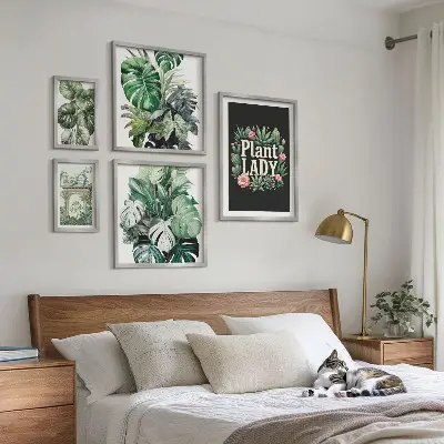 Set slika za zid iznad kauča boho dekoracije u zelenim tonovima