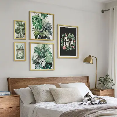 Set slika za zid iznad kauča boho dekoracije u zelenim tonovima