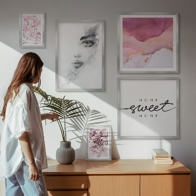 Poliptih u okviru Ženski portreti, cvijeće, pastel