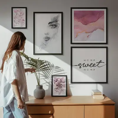 Poliptih u okviru ženski portreti s motivima cvijeća u pastelnim bojama