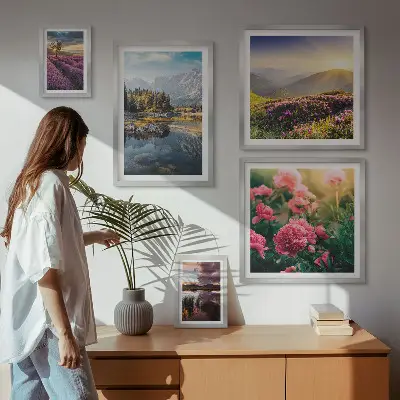 Set od 5 slika u okviru pejzaži s motivima prirode, cvijeća i planina