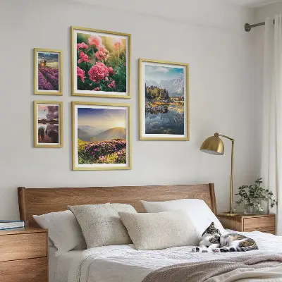 Set od 5 slika u okviru pejzaži s motivima prirode, cvijeća i planina