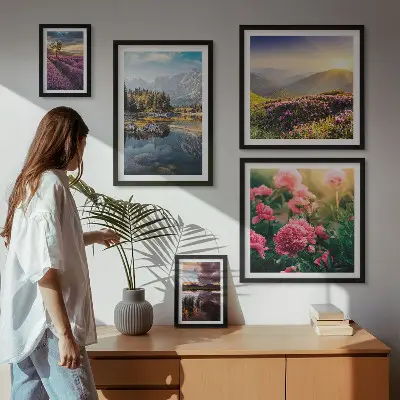 Set od 5 slika u okviru pejzaži s motivima prirode, cvijeća i planina