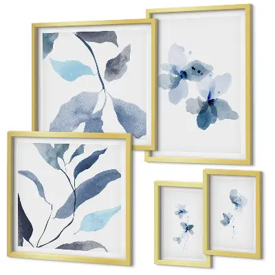 Elegantno akvarelno cvijeće set od 5 slika u okviru