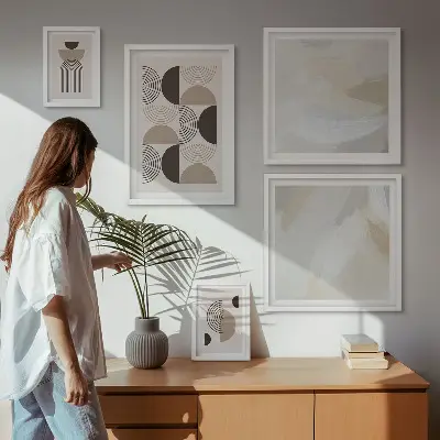 Apstraktni geometrijski oblici set slika iznad kauča