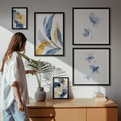 Set 5 slika u okviru Biljni motivi u pastelnim interijerima