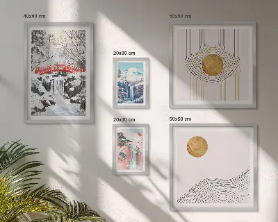 Set slika iznad kauča pejzaži s motivima japanskih slapova i mostova