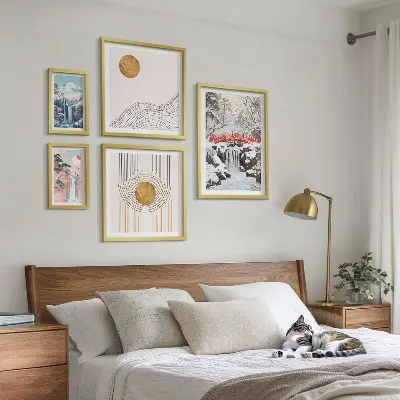 Set slika iznad kauča pejzaži s motivima japanskih slapova i mostova