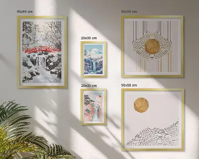 Set slika iznad kauča pejzaži s motivima japanskih slapova i mostova