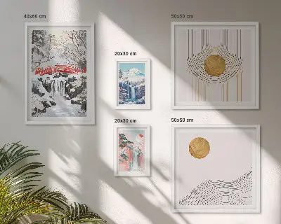 Set slika iznad kauča pejzaži s motivima japanskih slapova i mostova