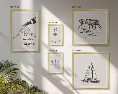 Set od 5 slika u okviru elegantna grafika s motivom vina za opuštanje