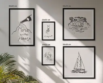 Set od 5 slika u okviru elegantna grafika s motivom vina za opuštanje