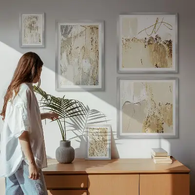 Apstraktne minimalističke kompozicije set slika iznad kauča