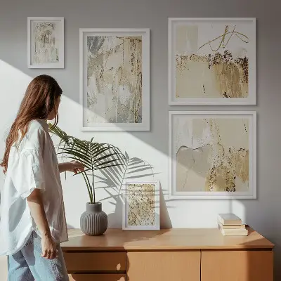 Apstraktne minimalističke kompozicije set slika iznad kauča