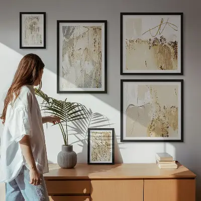 Apstraktne minimalističke kompozicije set slika iznad kauča
