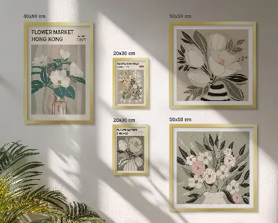 Set 5 slika u okviru s motivom sajam retro cvijeća