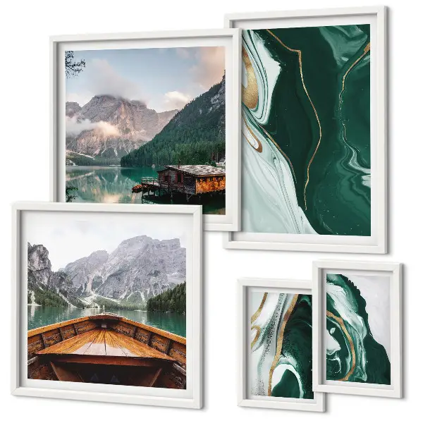 Set od 5 slika u okviru zeleni krajolici s motivima vode i planina