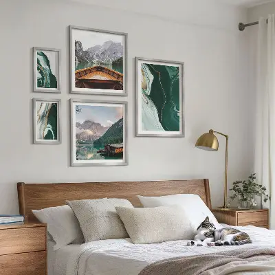 Set od 5 slika u okviru zeleni krajolici s motivima vode i planina