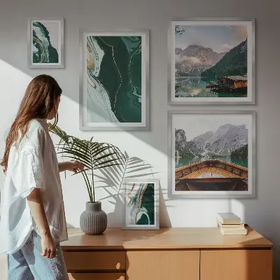 Set od 5 slika u okviru zeleni krajolici s motivima vode i planina