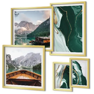 Set od 5 slika u okviru zeleni krajolici s motivima vode i planina