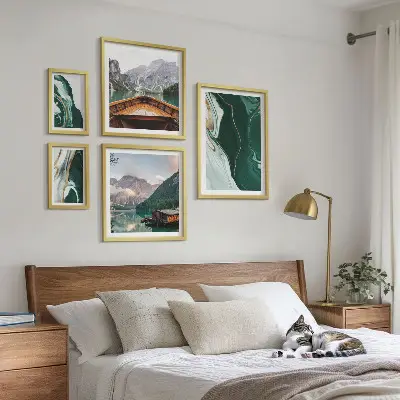 Set od 5 slika u okviru zeleni krajolici s motivima vode i planina