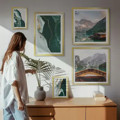 Set od 5 slika u okviru zeleni krajolici s motivima vode i planina
