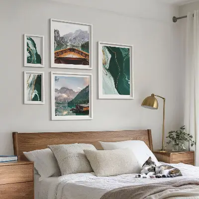 Set od 5 slika u okviru zeleni krajolici s motivima vode i planina