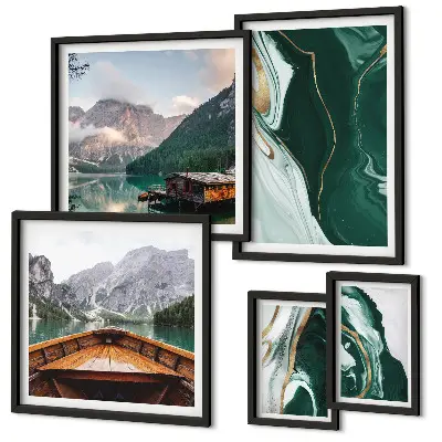 Set od 5 slika u okviru zeleni krajolici s motivima vode i planina