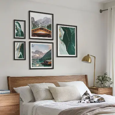 Set od 5 slika u okviru zeleni krajolici s motivima vode i planina