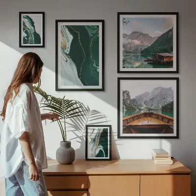 Set od 5 slika u okviru zeleni krajolici s motivima vode i planina