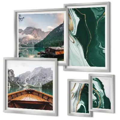 Set od 5 slika u okviru zeleni krajolici s motivima vode i planina