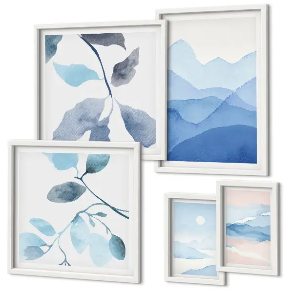 Set od 5 slika u okviru minimalistički motivi plave prirode