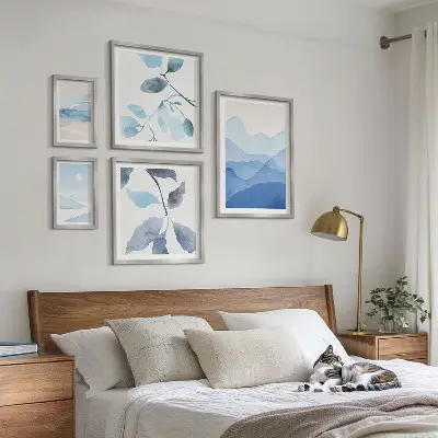 Set od 5 slika u okviru minimalistički motivi plave prirode