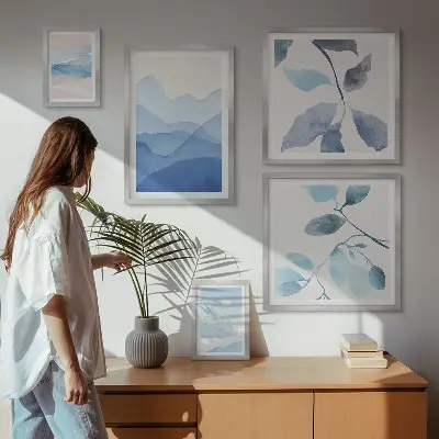 Set od 5 slika u okviru minimalistički motivi plave prirode