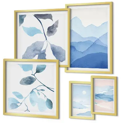 Set od 5 slika u okviru minimalistički motivi plave prirode