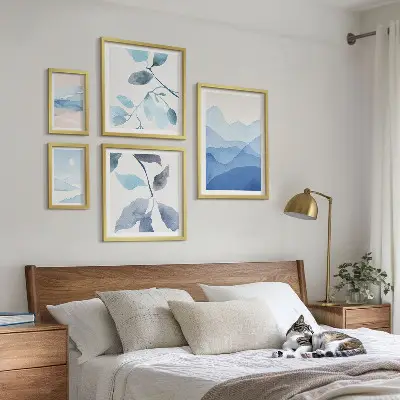 Set od 5 slika u okviru minimalistički motivi plave prirode