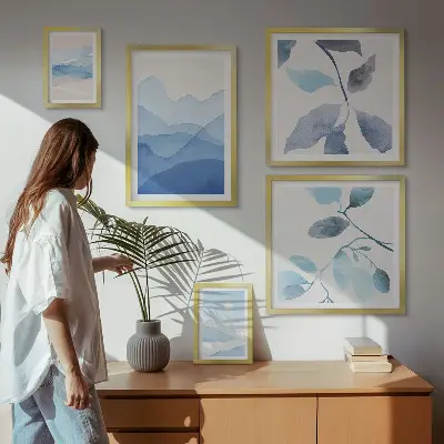 Set od 5 slika u okviru minimalistički motivi plave prirode