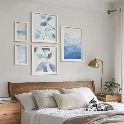 Set od 5 slika u okviru minimalistički motivi plave prirode