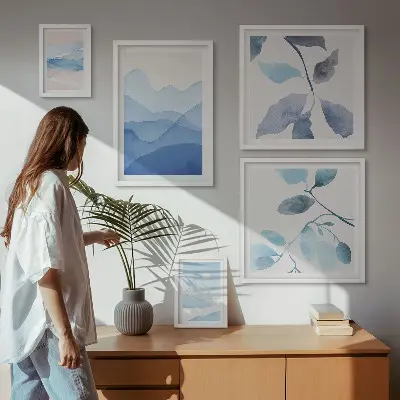 Set od 5 slika u okviru minimalistički motivi plave prirode